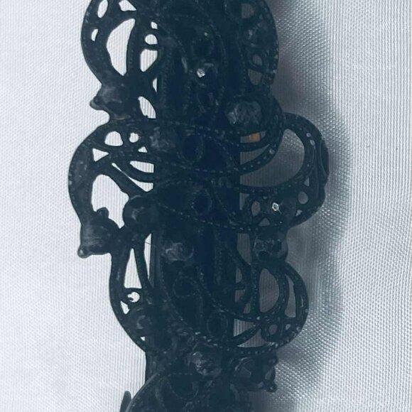Vintage Black Filigree Hair Clip with Rhinestones — Designer Styling Accessory - Picture 2 of 8